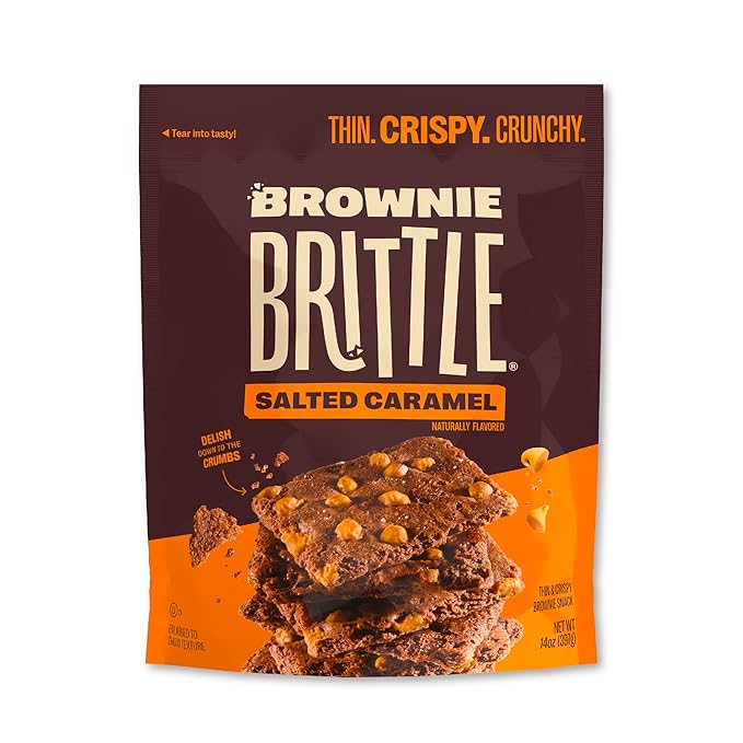Brownie Brittle – Salted Caramel Thin and Crispy Sweet Snacks (Pack of 1, 14 oz), Rich Gourmet Brownie Bites Dessert