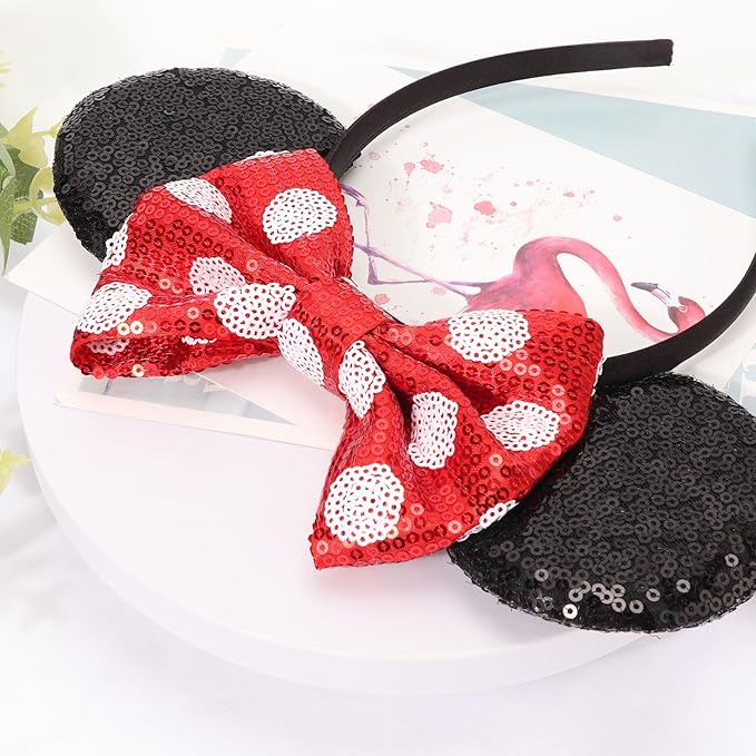 DRESHOW Mouse Ears Bow Headbands Minnie Ears Headband Glitter Party Decoration Cosplay Costume for Women