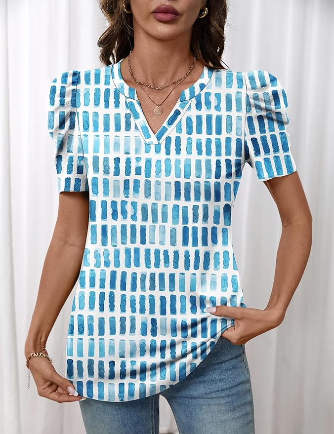 Lomon Spring Summer Tops for Women 2026 V Neck Puff Short Sleeve Tops Fashion Trendy Work Blouses Dressy Casual S-XXL