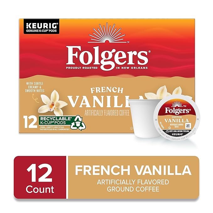 Folgers French Vanilla Flavored Coffee, 12 Keurig K-Cup Pods