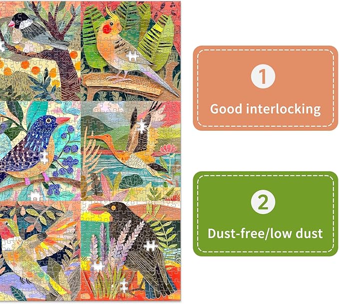 Naturelish 1000 Piece Jigsaw Puzzle for Adults Colorful Cut-Paper Style Birds Puzzle 1000 Piece, Challenging Jigsaw for Game Night, Giftable Puzzle with Sectioned Back Design, 24 x 24 in
