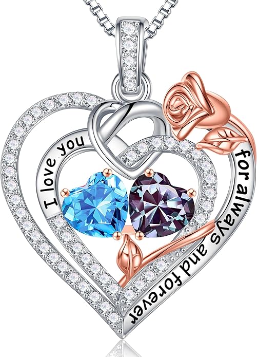 Iefil Valentines Day Gifts for Her - 925 Sterling Silver Double Birthstone Necklace, Anniversary Birthday Gifts for Women, Jewelry Gift for Wife Girlfriend Mom Her