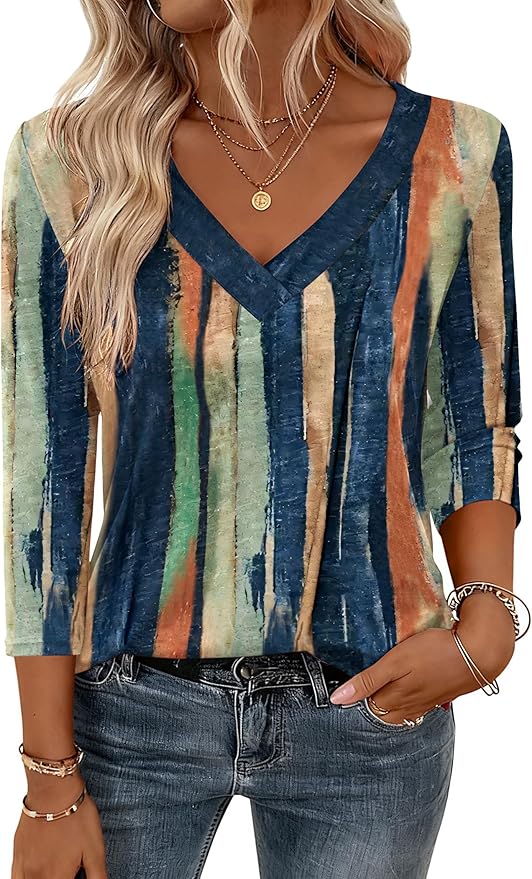Zeagoo 3/4 Length Sleeve Womens Tops V Neck Shirt Dressy Casual Blouse Basic Tshirts 2026 Fashion Clothing S-2XL