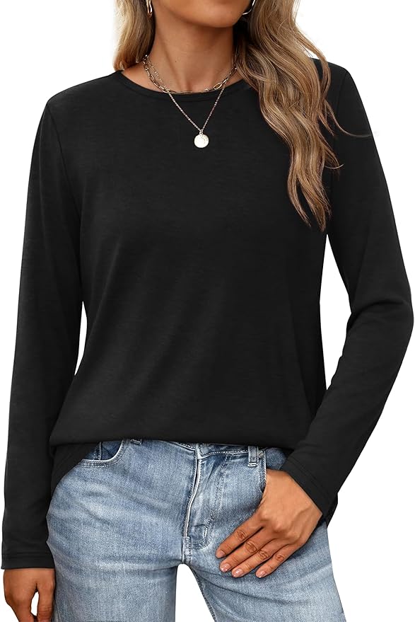 XIEERDUO Long Sleeve Shirts for Women Casual Crew Neck Basic Fall Tops Loose Fit Comfy