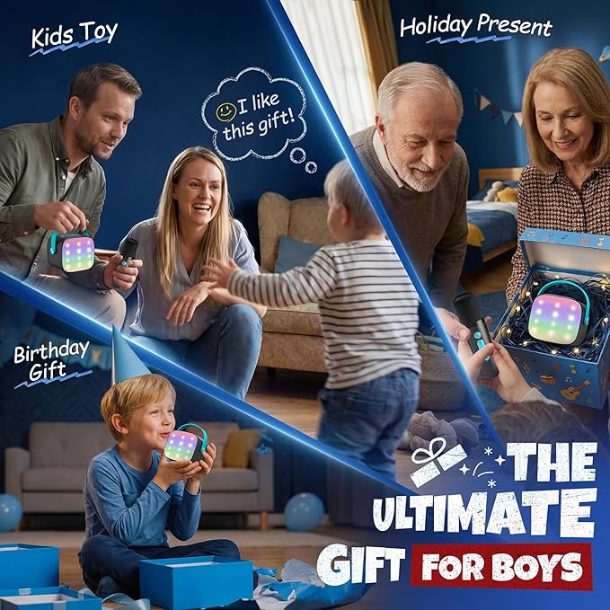 YLL Mini Karaoke Machine with 2 Wireless Microphones, TOP Kids Gifts for Girls Ages 3, 4, 5, 6, 7, 8, 9,10,11,12 +Year Old, 4-12 Years Old Birthday Toy Gift for Girls Boys Party (Black Blue)