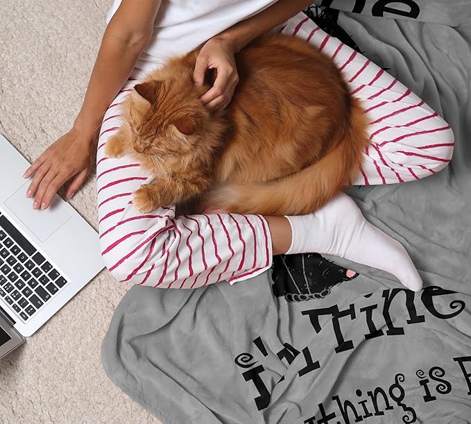 It’s Fine I’m Fine Everything is Fine, Funny Blanket Gifts for Women/Men, Cute Black Cat Themed Stuff, Soft Warm Blankets for Home/Office, Coworker Favors Throw 50" x 60"