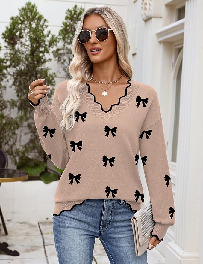 Zeagoo Women's 2026 Fall V Neck Sweater Casual Long Sleeve Lightweight Ribbed Knit Pullover Sweaters Dressy Casual Tops