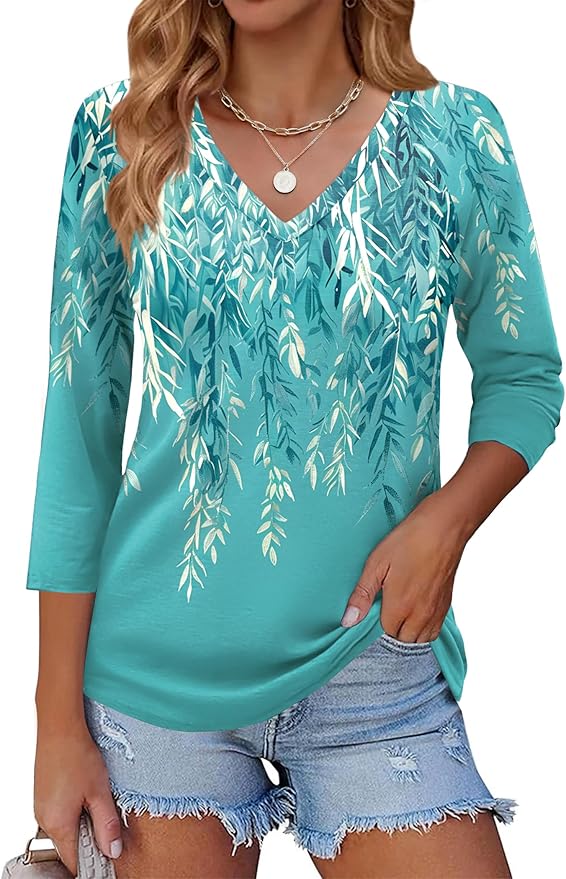 Zeagoo 3/4 Length Sleeve Womens Tops Casual V Neck Shirts Soft Basic Tees Business Work Blouses