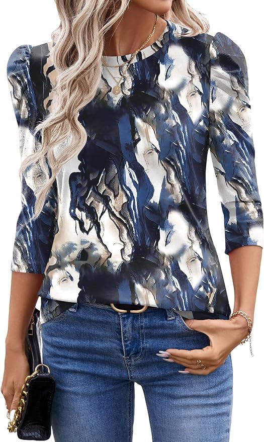 Ivicoer 3/4 Length Sleeve Womens Tops Summer Spring Tops for Women 2025 Puff Lace Sleeve Shirts Blouses