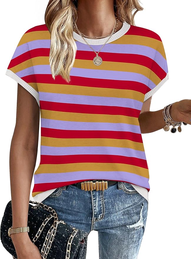 WIHOLL Short Sleeve Sweater for Women Summer Tops Crew Neck Fashion Clothing Tshirts Shirts Travel Outfits Dressy Casual