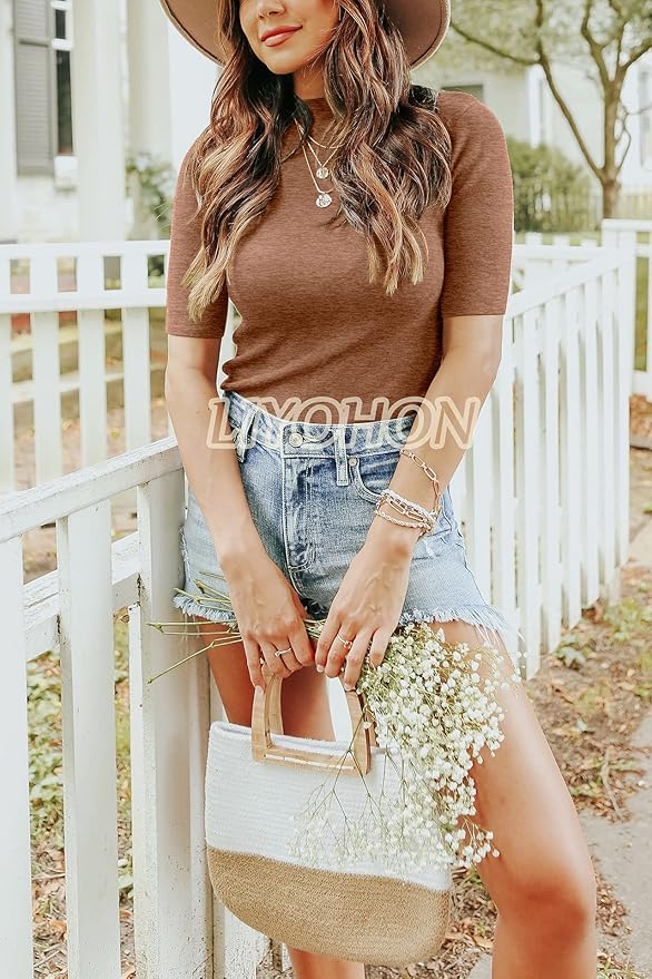 LIYOHON Womens Tops Dressy Casual Mock Turtleneck Business Short Sleeve T Shirts Going Out Tops 2026