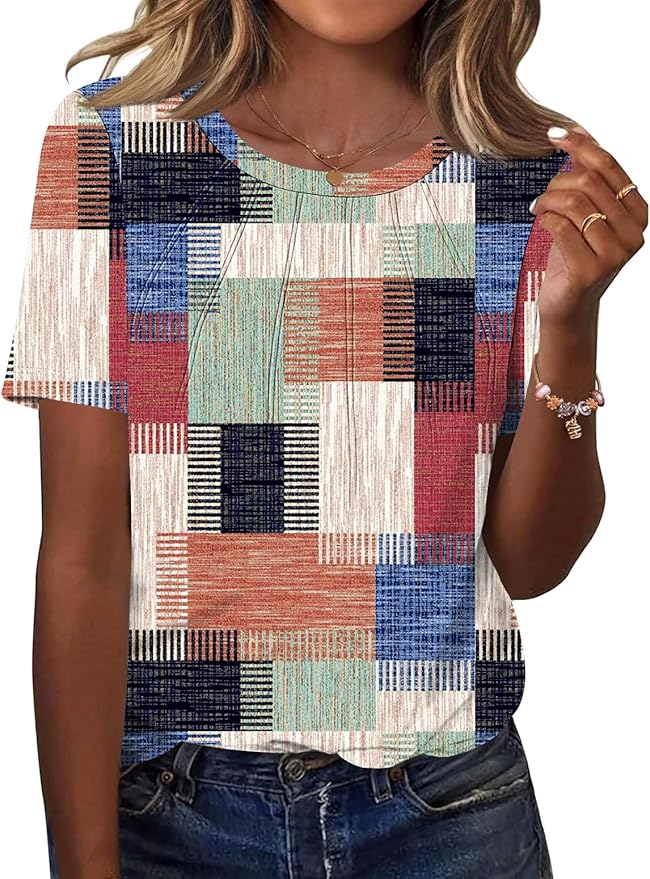 Kistore Womens Casual Crew Neck Short Sleeve Pleated Tops Blouses Fashion Clothes 2026