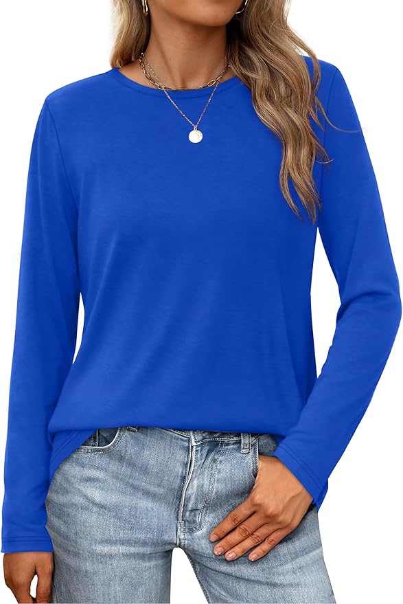 XIEERDUO Long Sleeve Shirts for Women Casual Crew Neck Basic Fall Tops Loose Fit Comfy