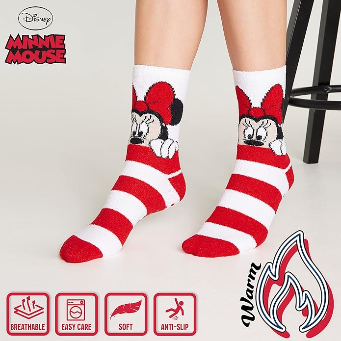 Disney Slippers Socks for Women & Teens US Size 4-9, Pack of 2 Non Slip Fleece Winter Socks, Soft & Fluffy, Gifts for Her