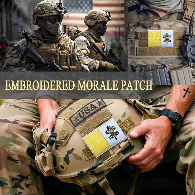 EmWoot 2PCS Vatican Flag Patch Embroidered Morale Patch Military Tactical Patches Hook and Loop