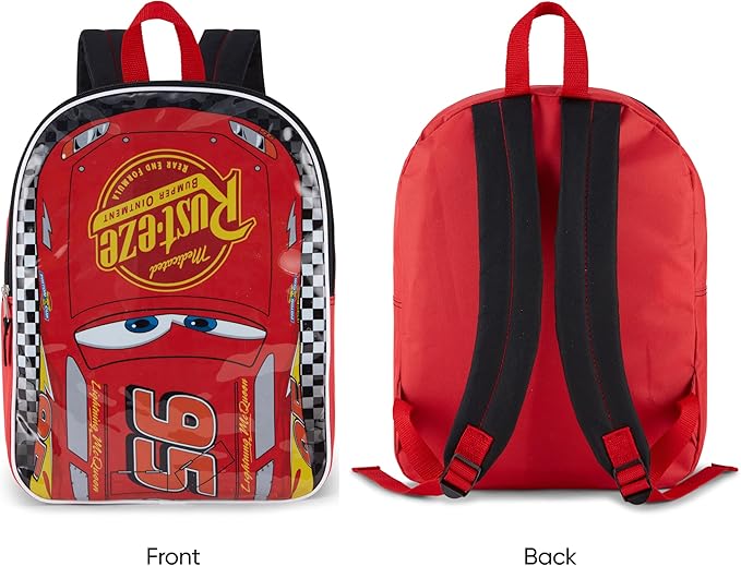 Disney Cars Backpack for Kids 15” | Cars Bookbag for Boys | Padded Straps & Large Zip Compartment | Lightning McQueen Backpack Cars Back to School Supplies