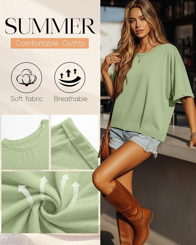 Riyiper 3 Pack Women's Oversized T-Shirt Half Sleeve Summer Tees Casual Loose Fit Crew Neck Basic Tops