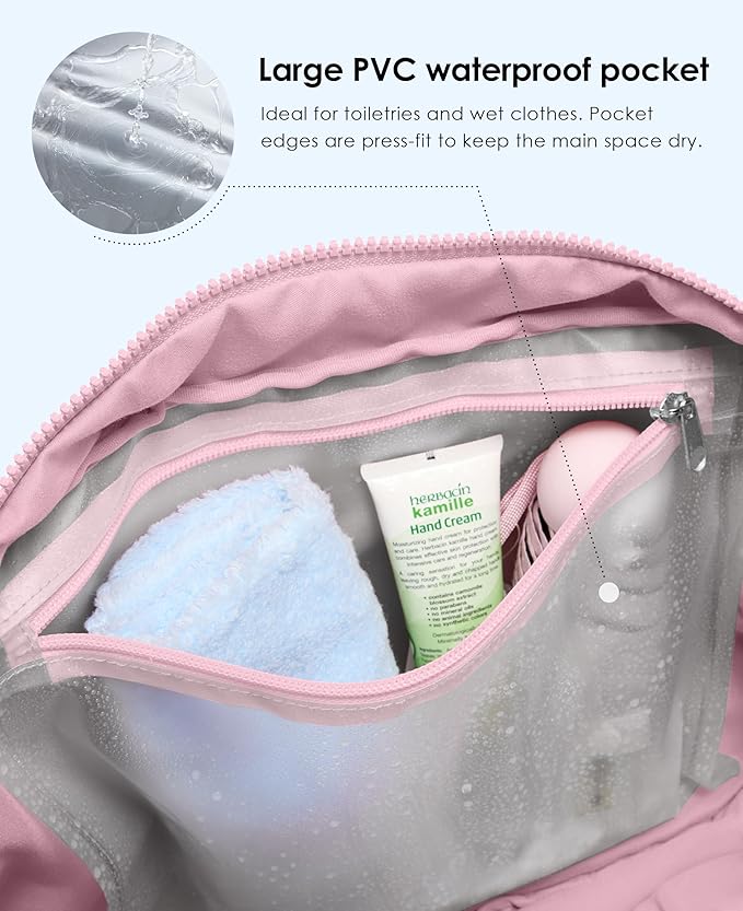 Gym Bag for Women, Travel Duffle Bags with Wet Pocket, Lightweight Carry on Bag Overnight Weekender Duffel Bag, Water Resistant (Bright Pink)