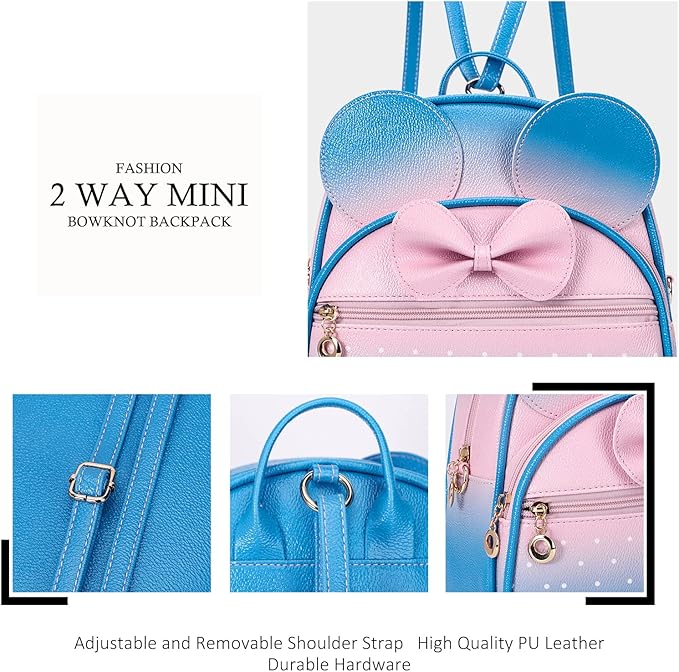 KL928 Girls Mini Backpack Bowknot Polka Dot Cute Daypacks Convertible Shoulder Bag Purse for Women