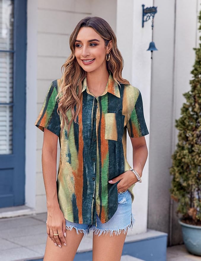 Zeagoo Womens Button Down Shirt Bust Pocket Short Sleeve Blouses Business Casual Work Tops Summer Outfits