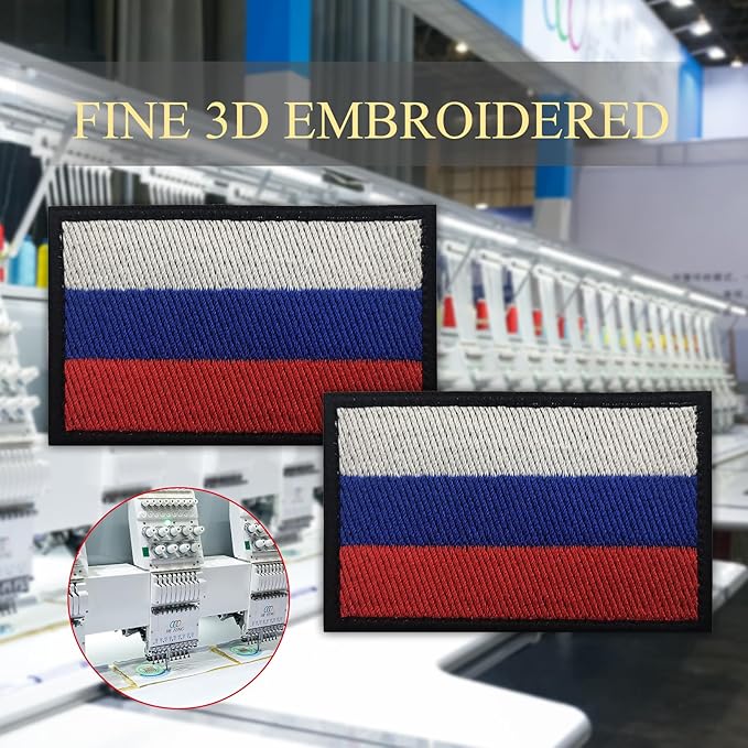 EmWoot 2PCS Russian Flag Patch Embroidered Morale Patch Military Tactical Patches Hook and Loop(Black Border)