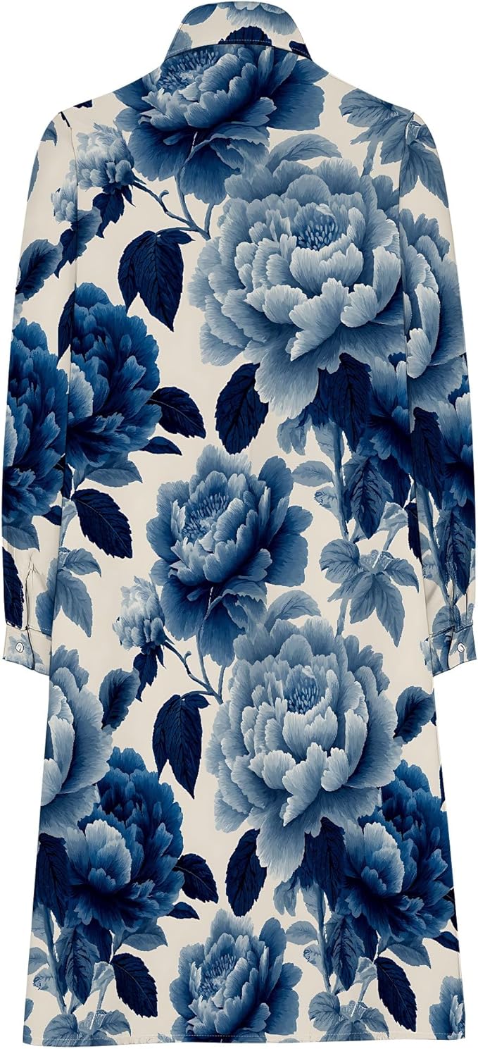 Shirt Dresses for Women 2025 Summer Long Sleeve Casual Plus Size Floral Printed Beach Vacation Dress with Pockets