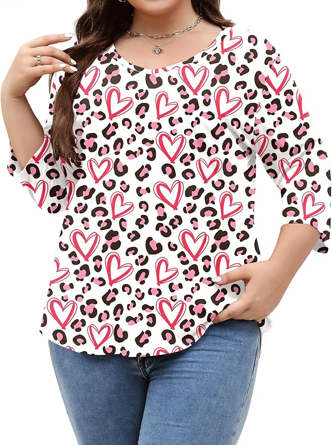 TFSDOD Womens Plus Size Tops V Neck T Shirts 3/4 Sleeve Blouse Summer Casual Tees XL-5X
