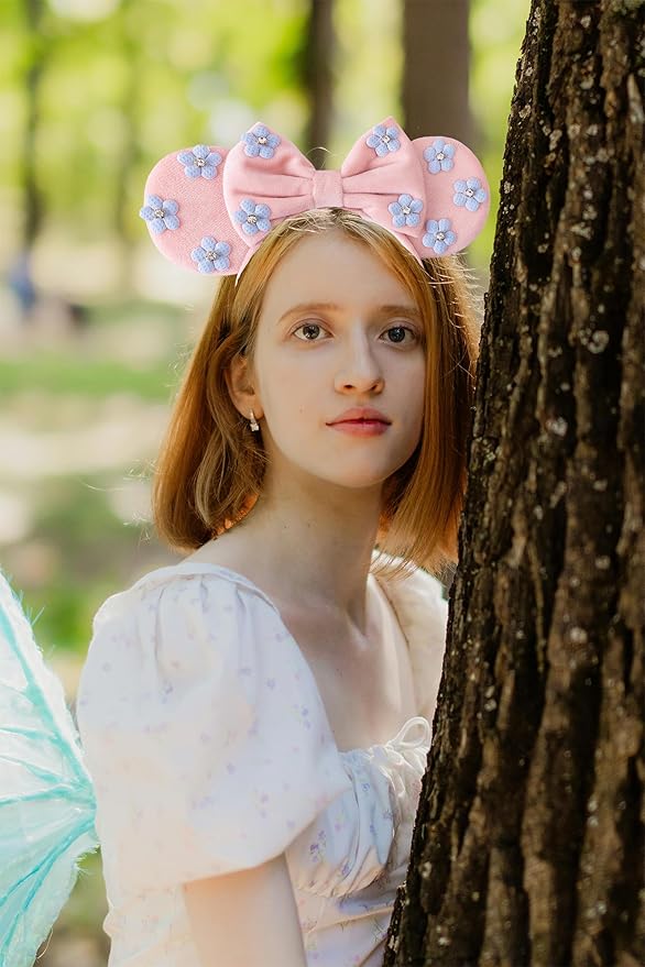 KARETT Sequins Mouse Ears Headband With Glitter Bow Princess Party Decorations For Girls Women