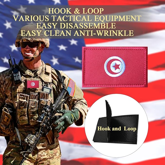 EmWoot 2PCS Tunisia Flag Patch Embroidered Morale Patch Military Tactical Patches Hook and Loop