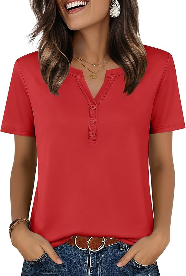 Zeagoo Womens Summer Tops V Neck Short Sleeve Shirts Dressy Casual Blouse Spring Vacation Tshirts Clothes