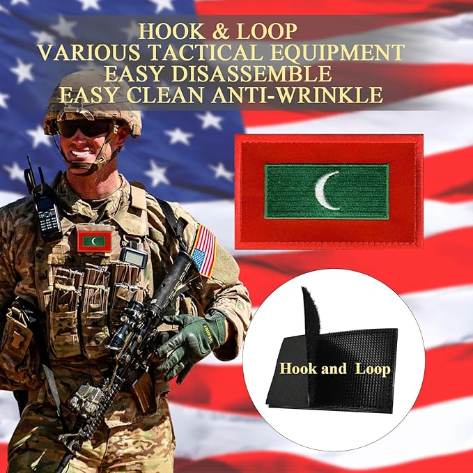 EmWoot 2PCS Maldives Flag Patch Embroidered Morale Patch Military Tactical Patches Hook and Loop