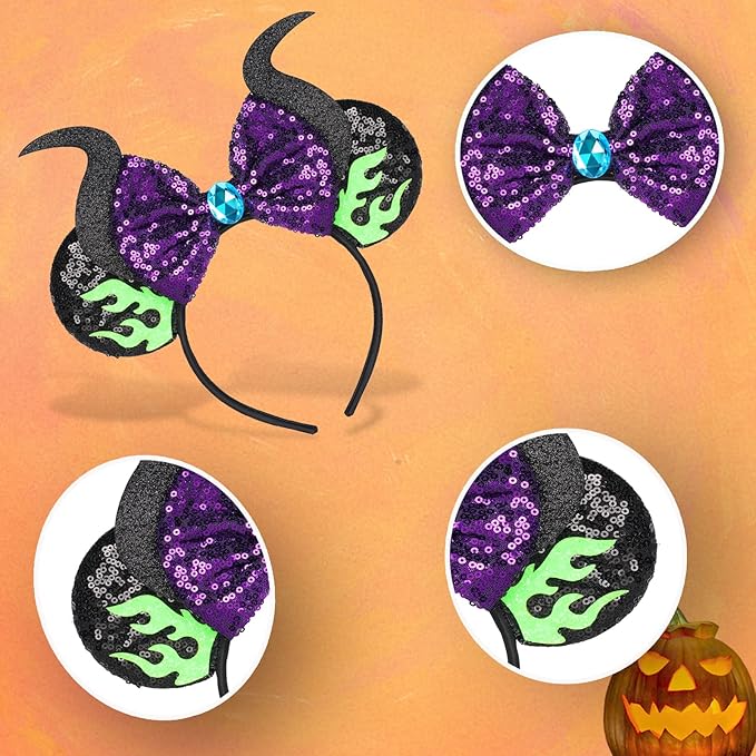 HAMUTH Devil Horns Headband,Halloween Headband for Women Girls Adults, Villain Costumes Accessories for Party Trip Parks Cosplay