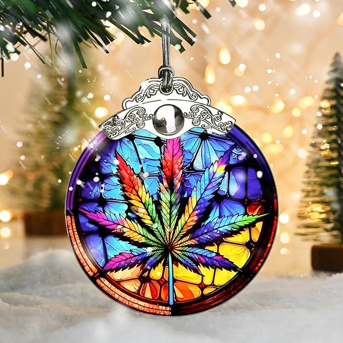 Jocidea Maple Leaf Ornament Glass Hanging Ornament for Christmas, Thanksgiving, Birthday, Holiday Decorations and Xmas Gifts Ideas