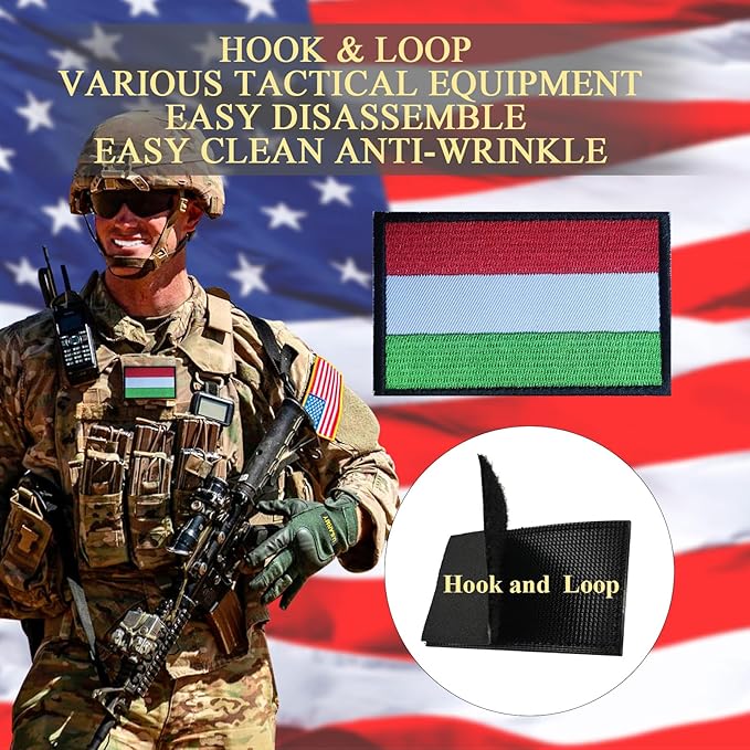 EmWoot 2PCS Hungary Flag Patch Embroidered Morale Patch Military Tactical Patches Hook and Loop