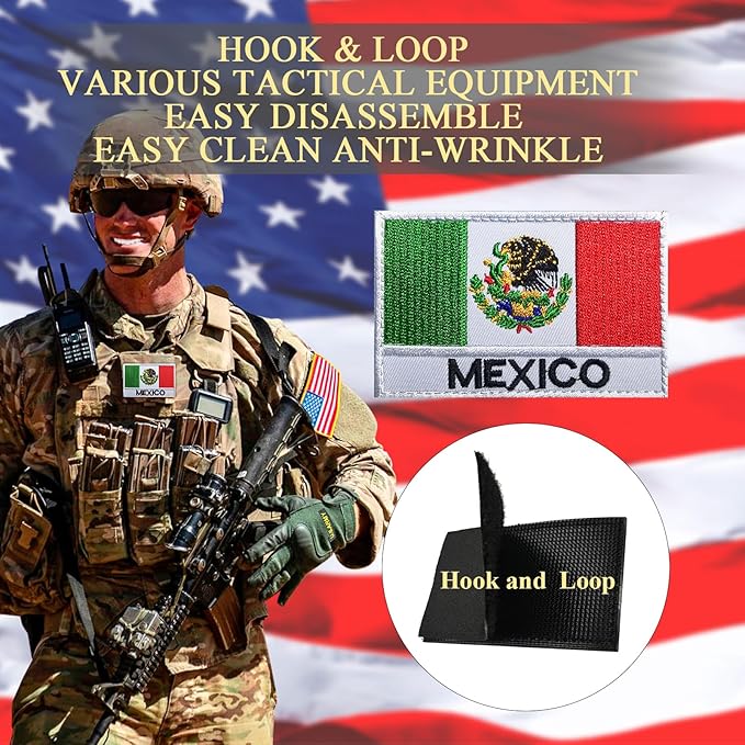 EmWoot 2PCS Mexican Mexico Flag Patch Embroidered Morale Patch Military Tactical Patches Hook and Loop(Mexican 01)