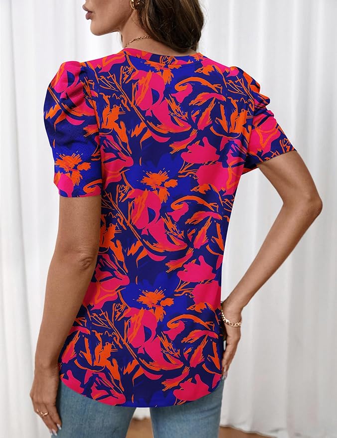Lomon Spring Summer Tops for Women 2026 V Neck Puff Short Sleeve Tops Fashion Trendy Work Blouses Dressy Casual S-XXL