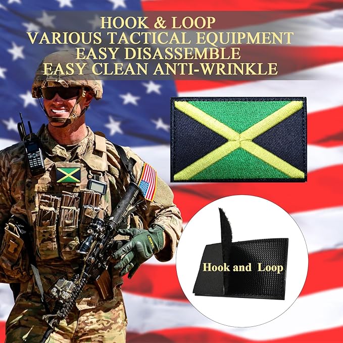 EmWoot 2PCS Jamaica Flag Patch Embroidered Morale Patch Military Tactical Patches Hook and Loop