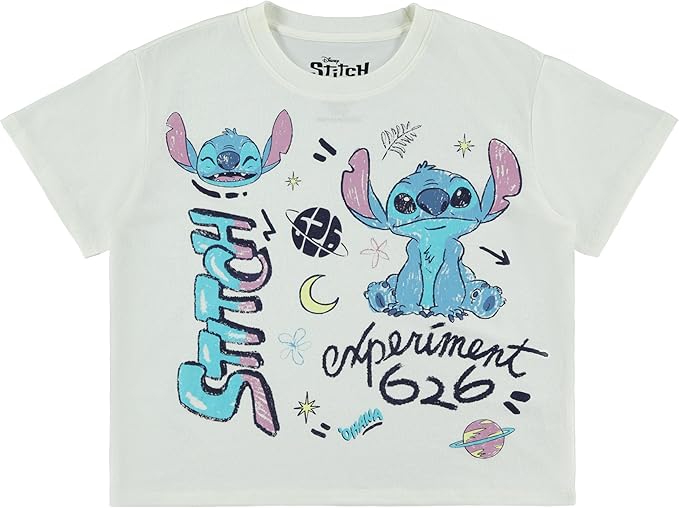 Disney Ladies Lilo and Stitch Shirt - Ladies Classic Lilo and Stitch Tee - Lilo and Stitch Short Sleeve Skimmer Crop Top Tee