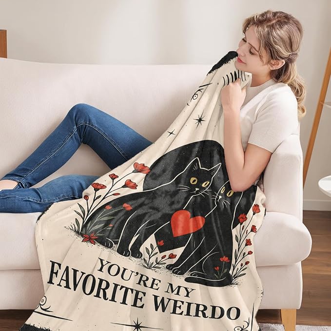 Oertud Black Cat Halloween Theme Flannel Blanket for Women, Men, Gothic I Love You Throw Blankets for Boyfriend, Girlfriend, Wife, Couple, Travel Camping Sofa Living Room Decor 40x50 in