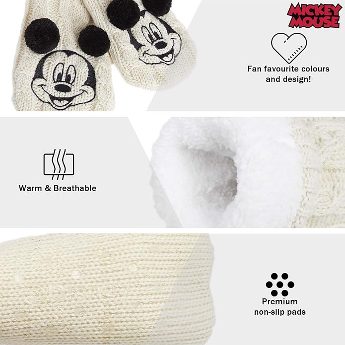 Disney Socks for Women Teens, US Size 4-9, Non Slip & Fluffy Fleece Slipper Socks, Soft, Warm, Breathable, Gifts for Her