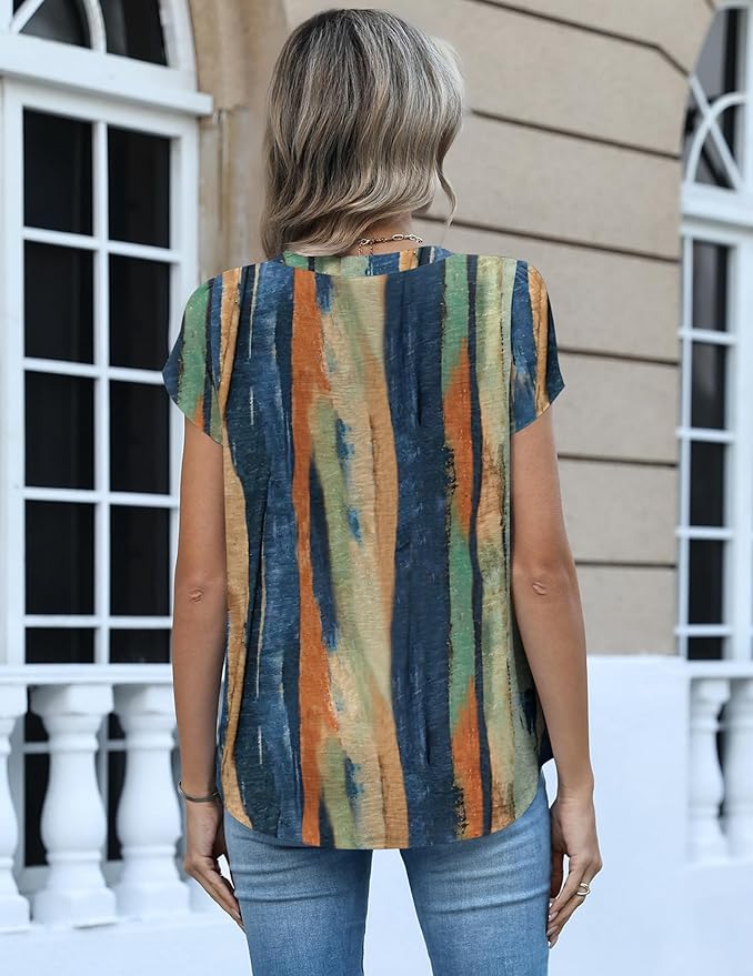 Zeagoo Womens Tops Dressy Casual Textured Blouses Cap Short Sleeve Shirts V Neck Button Up Summer Spring Work Tshirt Clothes