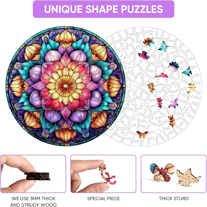 MEATRN Mandala Flowers Wooden Puzzles for Adults - 500 Pcs, 16.5x16.5 in, Fun Educational Wood Jigsaw Puzzle, Relaxing Wood Puzzle Game for Family & Friends Birthday Gift