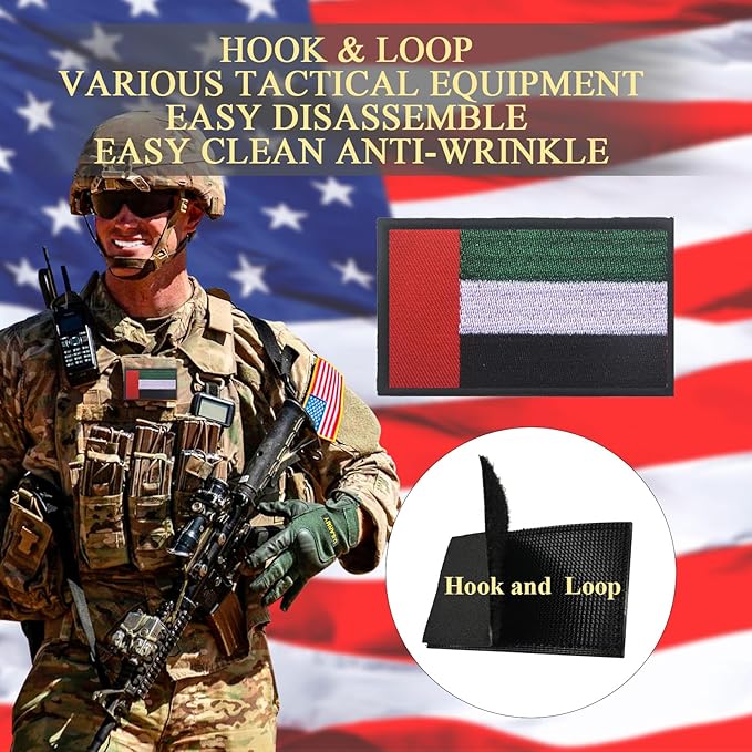 EmWoot 2PCS Arab Emirates Flag Patch Embroidered Morale Patch Military Tactical Patches Hook and Loop(Black Border)