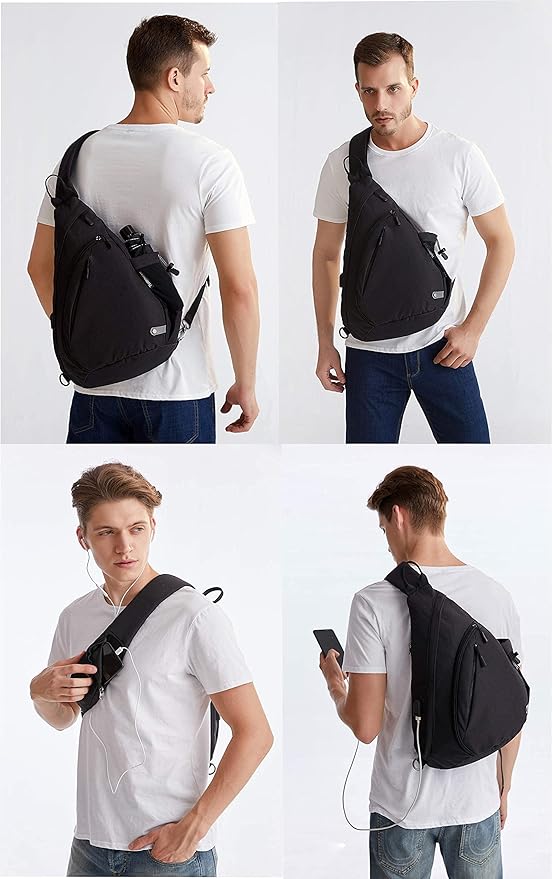 TurnWay Water-Proof Sling bag/Crossbody Backpack/Shoulder Bag with USB Charging Port for Travel, Hiking, Cycling, Camping