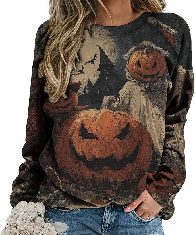 domirica Halloween Sweatshirt For Women Long Sleeve Crew Neck Sweatshirts Fall Halloween Costumes For Holiday Party 2025
