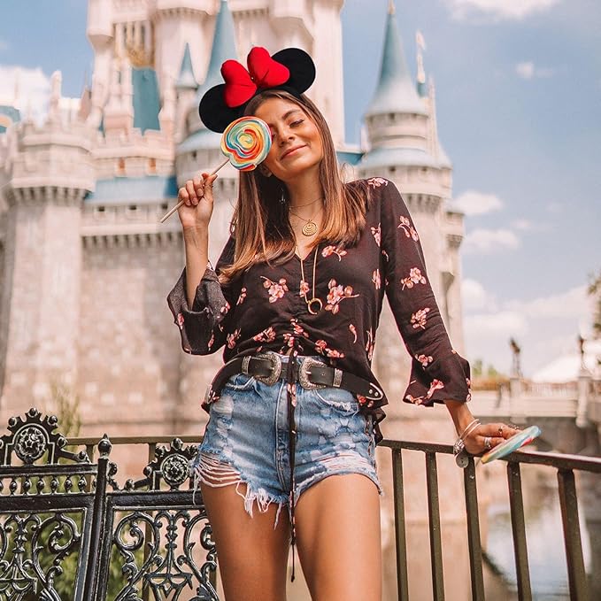 ODOCARE Handmade Mouse Ears Headband for Women and Ladies, Polka Dot Bow Minnie Ears Costume Accessories