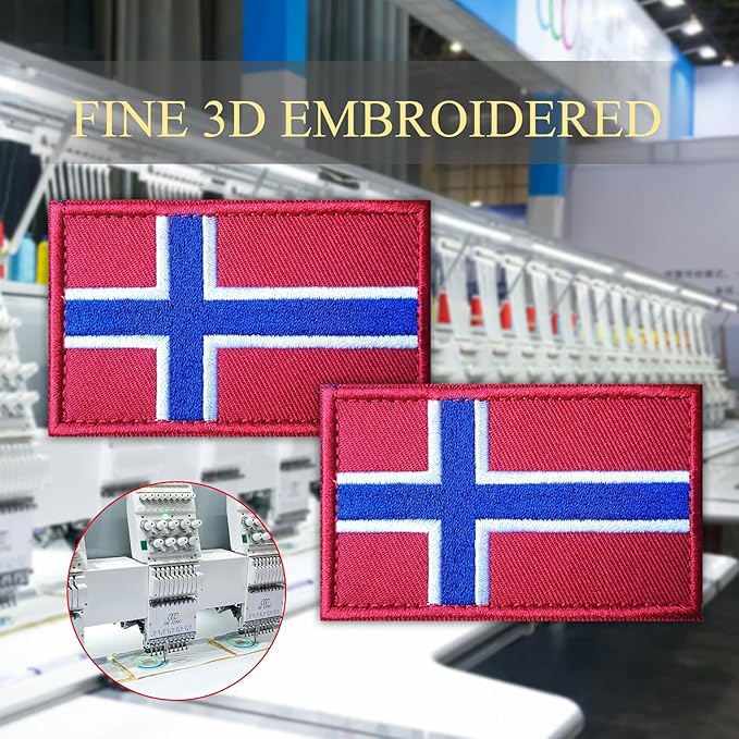 EmWoot 2PCS Norway Flag Patch Embroidered Morale Patch Military Tactical Patches Hook and Loop