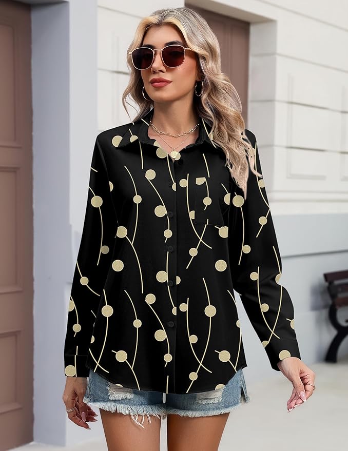 HOTOUCH Button Down Shirts for Women Long Sleeve Blouse Dressy Casual Business Work Tops with Pocket