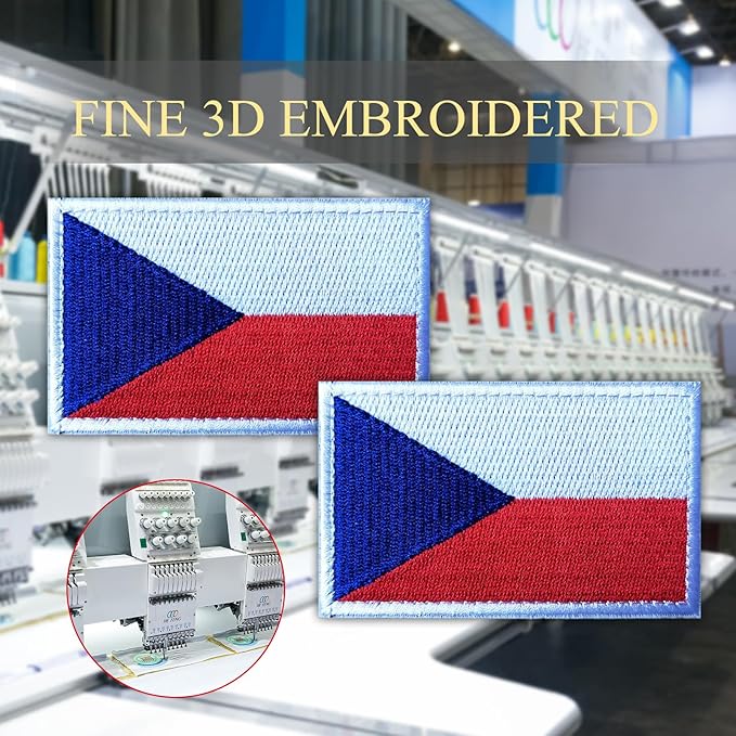 EmWoot 2PCS Czech Flag Patch Embroidered Morale Patch Military Tactical Patches Hook and Loop