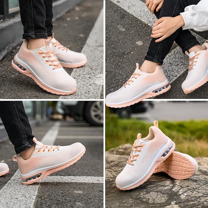 Steel Toe Shoes for Women Lightweight Breathable Safety Work Sneakers Non Slip Puncture Proof Utility Slip On Footwear for Industrial Construction